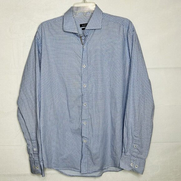 Bugatchi Men's Long Sleeve Button Up Shirt Blue Circle Pattern XL Casual - Picture 1 of 8